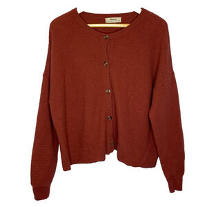 Women's Large Madewell Devillle 100% Cashmere Burnt Orange Ribbed Cardigan
